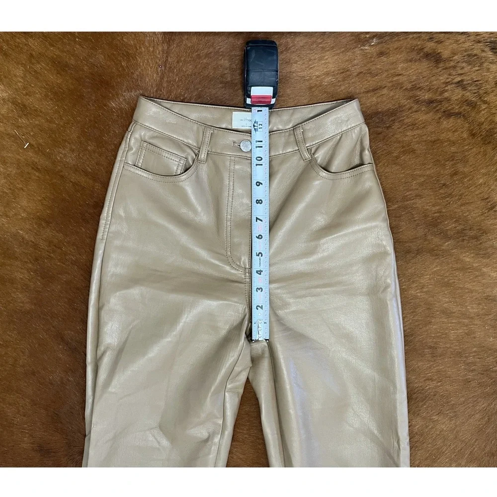 Wilfred Aritzia Tan Brown Vegan Leather High Rise Straight Leg‎ Pants Size 2